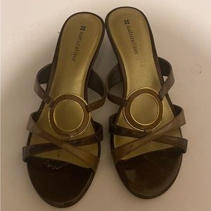 Naturalizer Brown Toes Out With Buckle Heel Slides